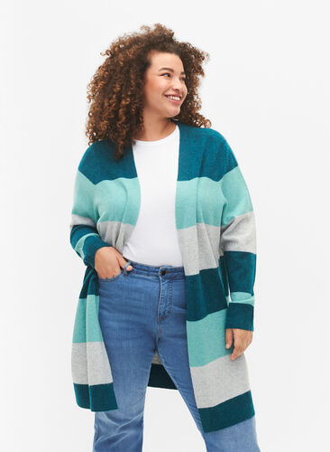 Cardigan long rayé - Vert - Taille 42-60 - Zizzi