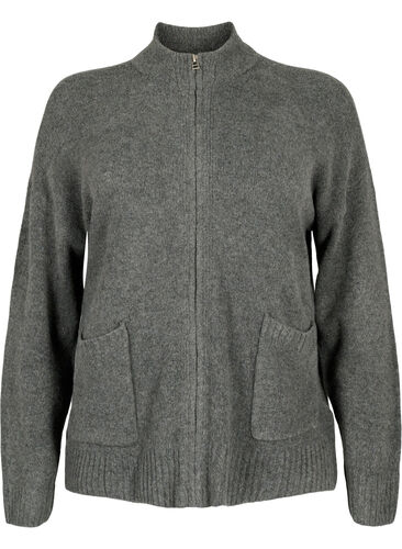 Cardigan en tricot avec fermeture éclair et poches, Dark Grey Melange, Packshot image number 0