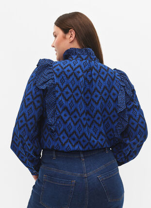 Chemise blouse en viscose avec des détails froncés, True blue w. Black, Model image number 1