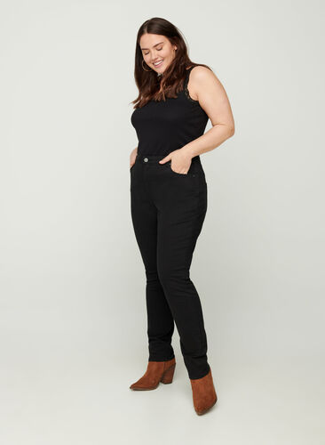 Extra slim fit Nille jeans met hoge taille, Black, Model image number 1