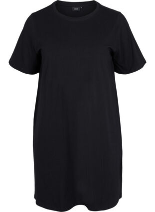 Chemise de nuit t-shirt en coton uni, Black, Packshot image number 0