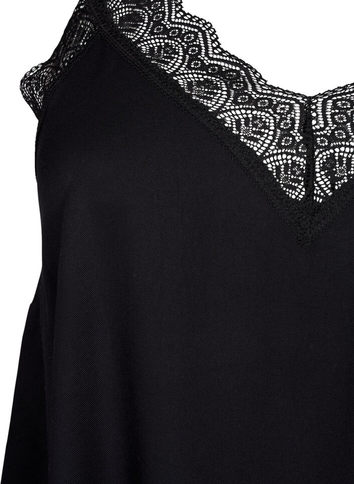 Robe à bretelles en viscose ornée de dentelle, Black, Packshot image number 2