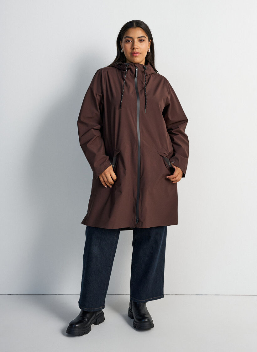 Regenjas met zakken en capuchon, Bruin, Model image number 1