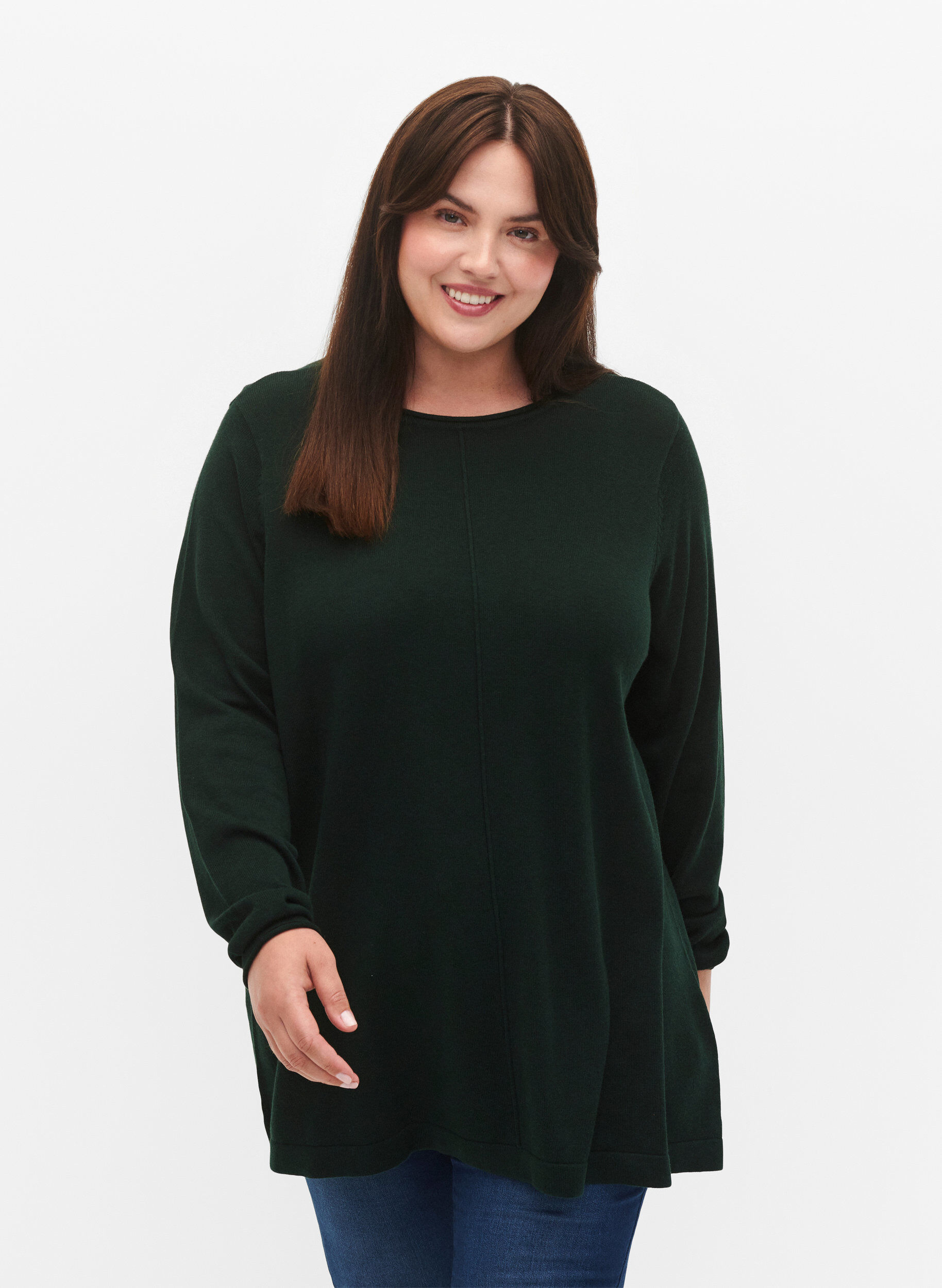 ZizziGebreide blouse gemaakt van katoen en viscose., Groen, Model image number 0