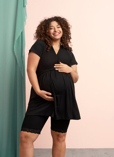 Zwangerschapsfietsbroek met kanten randje, Black, Image image number 0