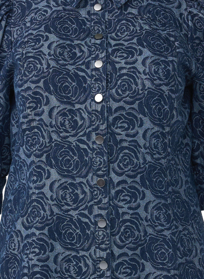 Korte denim overhemdjurk met rozenpatroon, Denim Rose AOP, Packshot image number 2