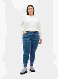 Super slim Amy jeans met bloemenprint, Blue denim, Model