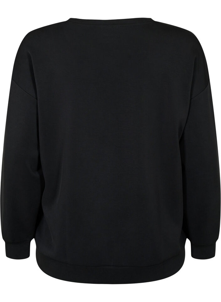 Sweat-shirt avec impression de texte, Black, Packshot image number 1