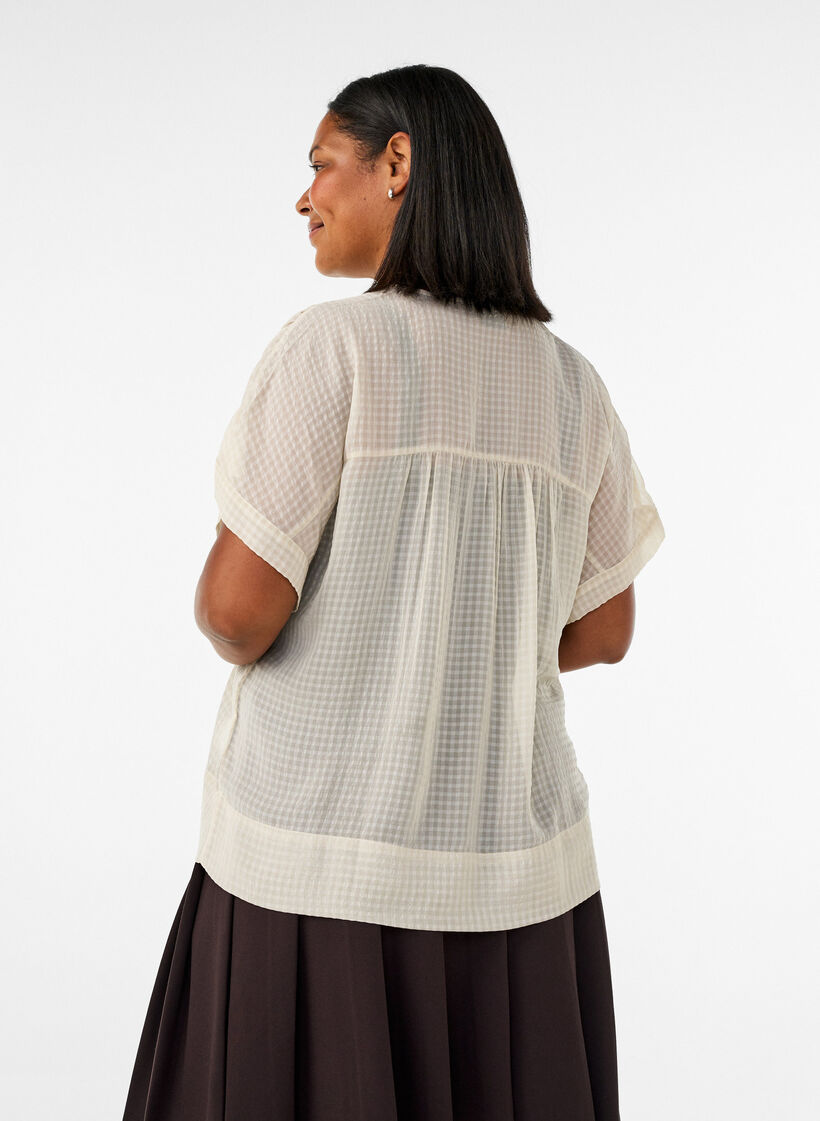 Seersucker blouse met V-hals, Beige, Model image number 2
