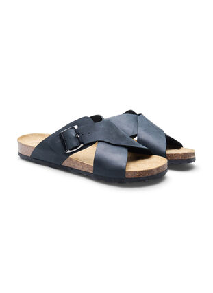 Sandales en cuir larges, Black, Packshot image number 1