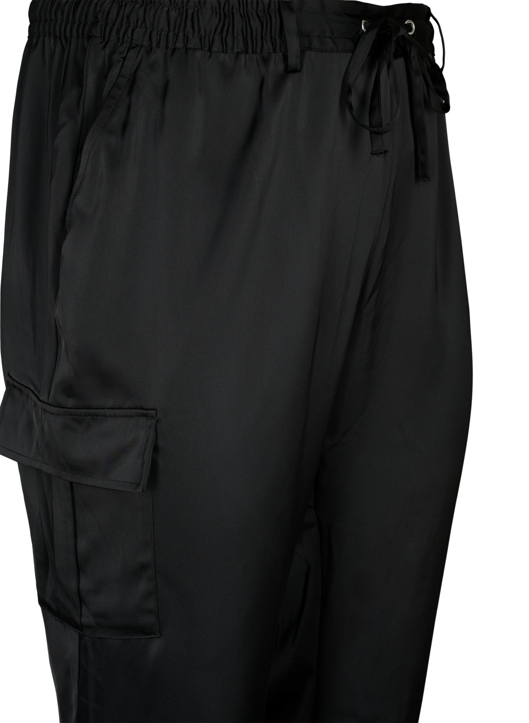 Zizzi Pantalons de cargaison en satin, Black, Packshot image number 2