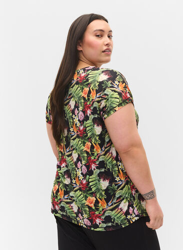 T-shirt de sport à manches courtes avec imprimé, Palm Flower AOP, Model image number 1