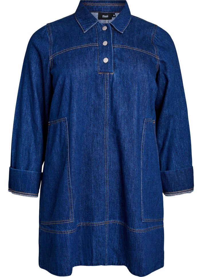 Robe courte en jean avec col et fermeture boutonn&eacute;e, Bleu, Packshot image number 0