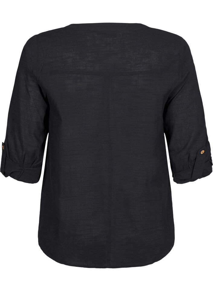 Chemisier en coton avec un col en V, Noir, Packshot image number 1