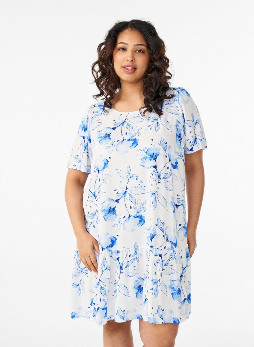 Jurk van viscose met coupenaad, Wit, Model image number 0