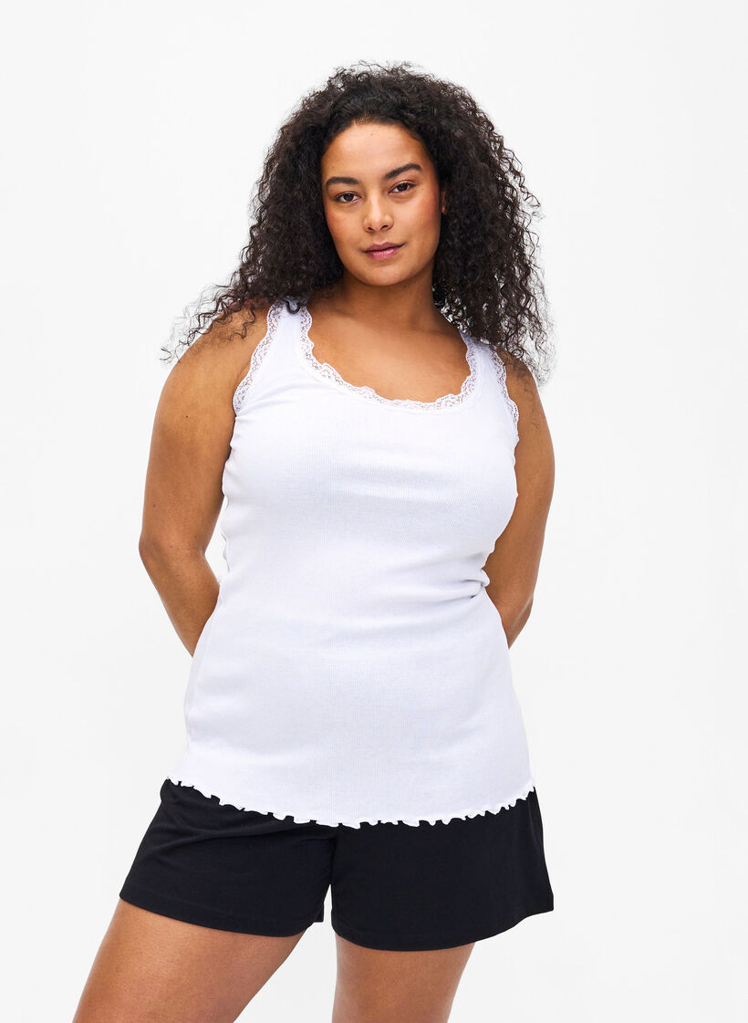 Top met kant, Wit, Model image number 0