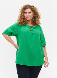 Katoenen blouse met 1/2 mouwen, Bright Green, Model