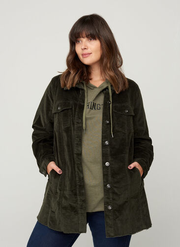 Fluwelen blouse jas met zakken, Green, Model image number 0