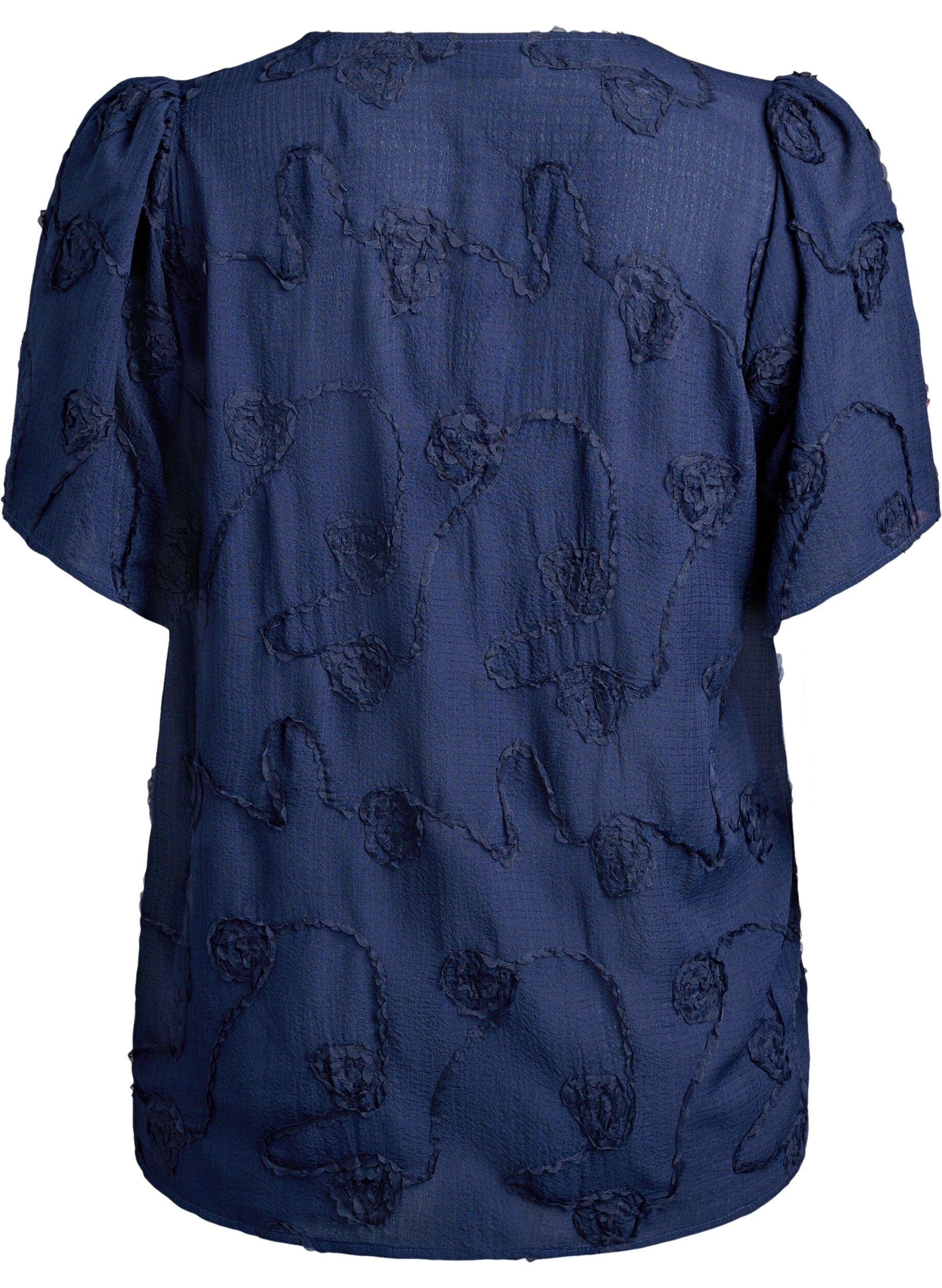 ZizziShirtblouse met korte mouwen en 3D-bloeimeffect, Blauw, Packshot image number 1