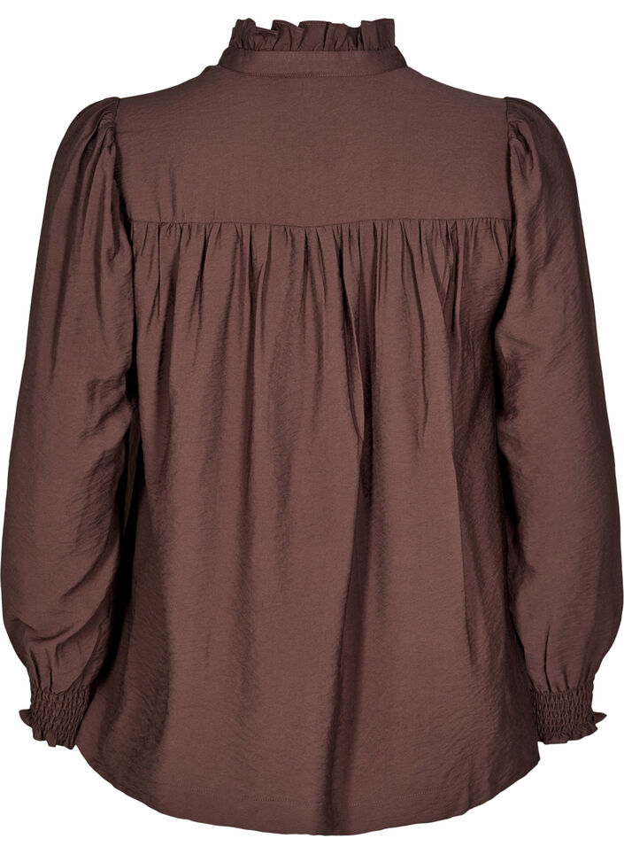 Blouse met rucheskraag, Bruin, Packshot image number 1