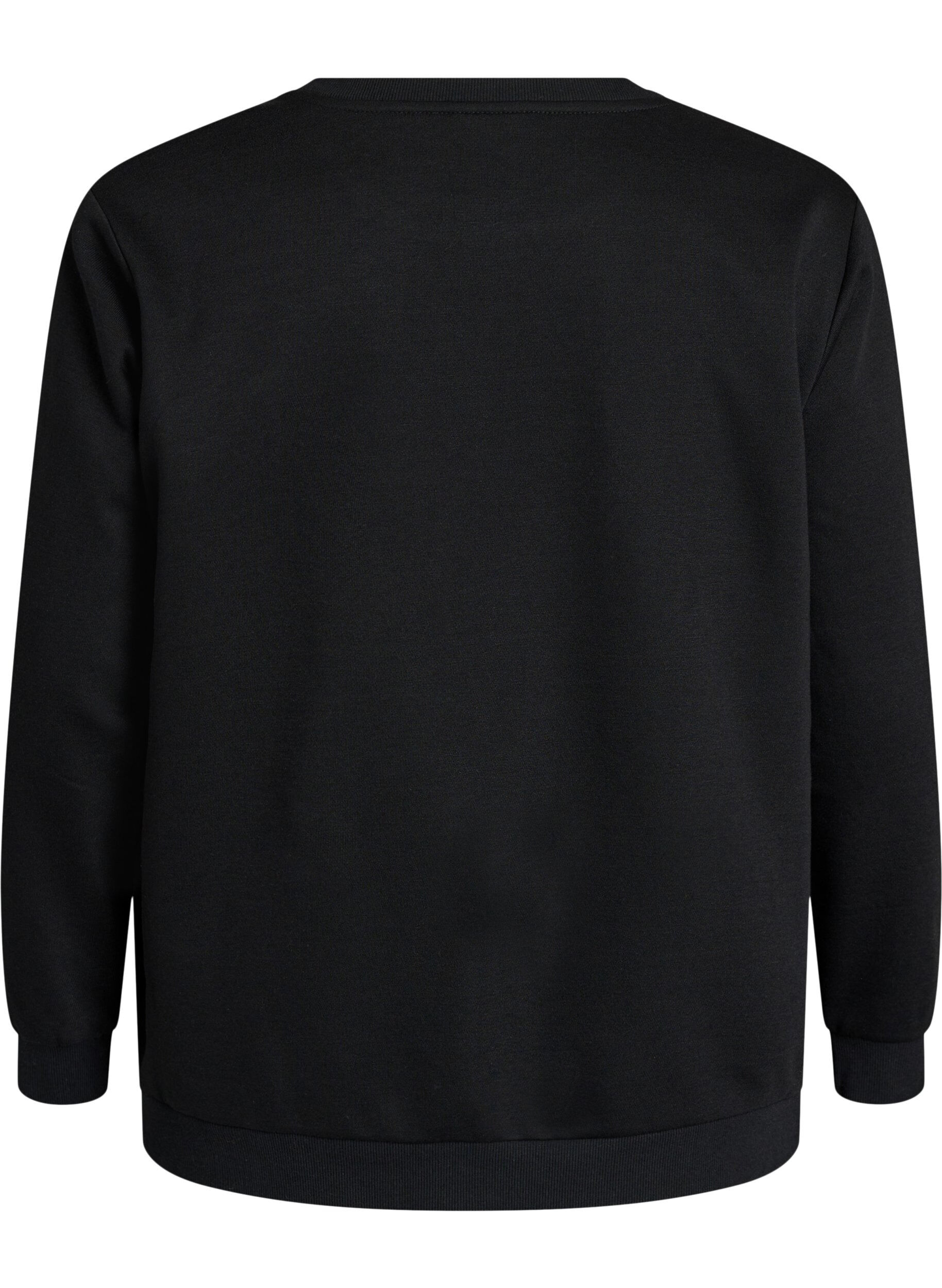 ZizziSweatshirt met rozenprint en strassteentjes, Zwart, Packshot image number 1