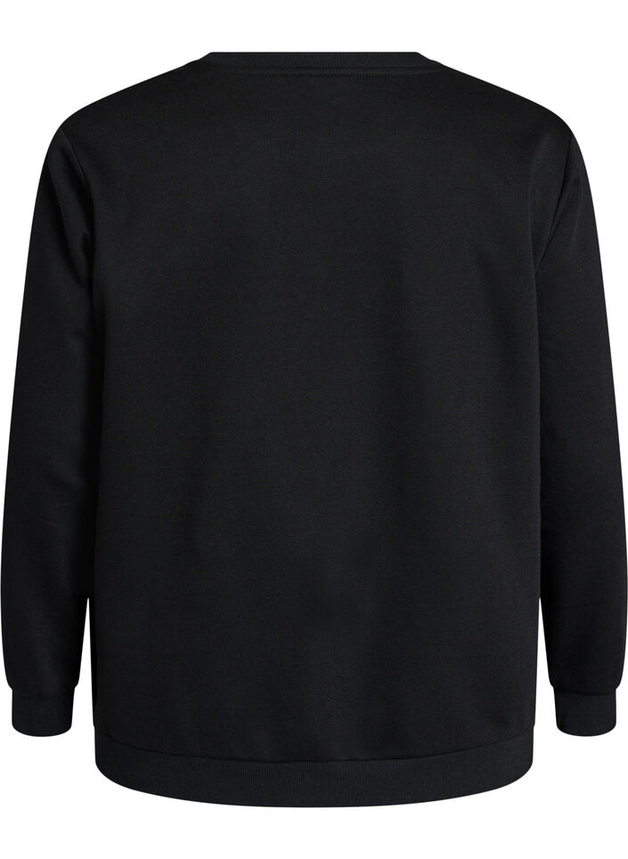 Sweatshirt met rozenprint en strassteentjes, Zwart, Packshot image number 1