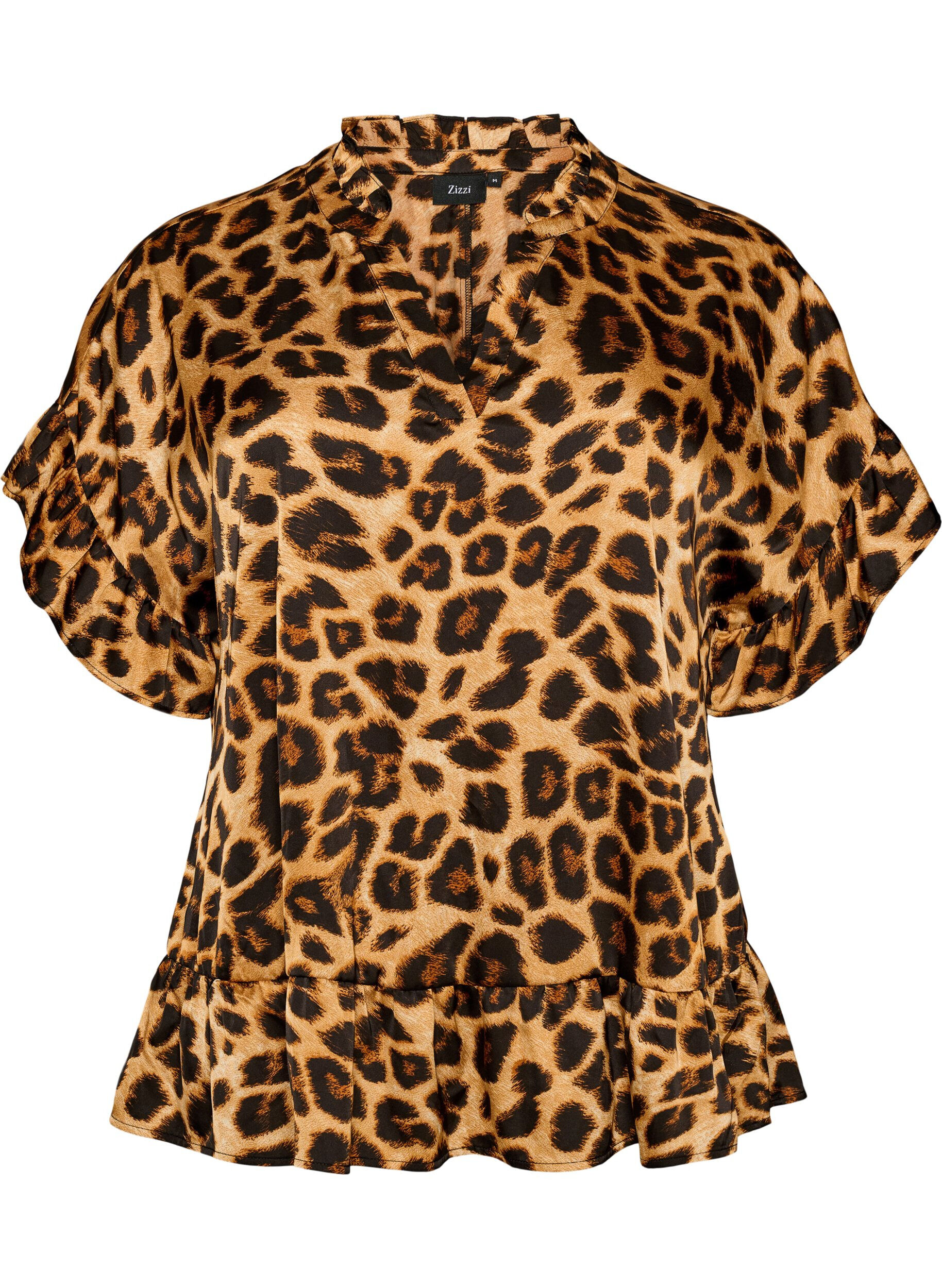 ZizziBlouse met luipaardprint en ruches, Bruin, Packshot image number 0