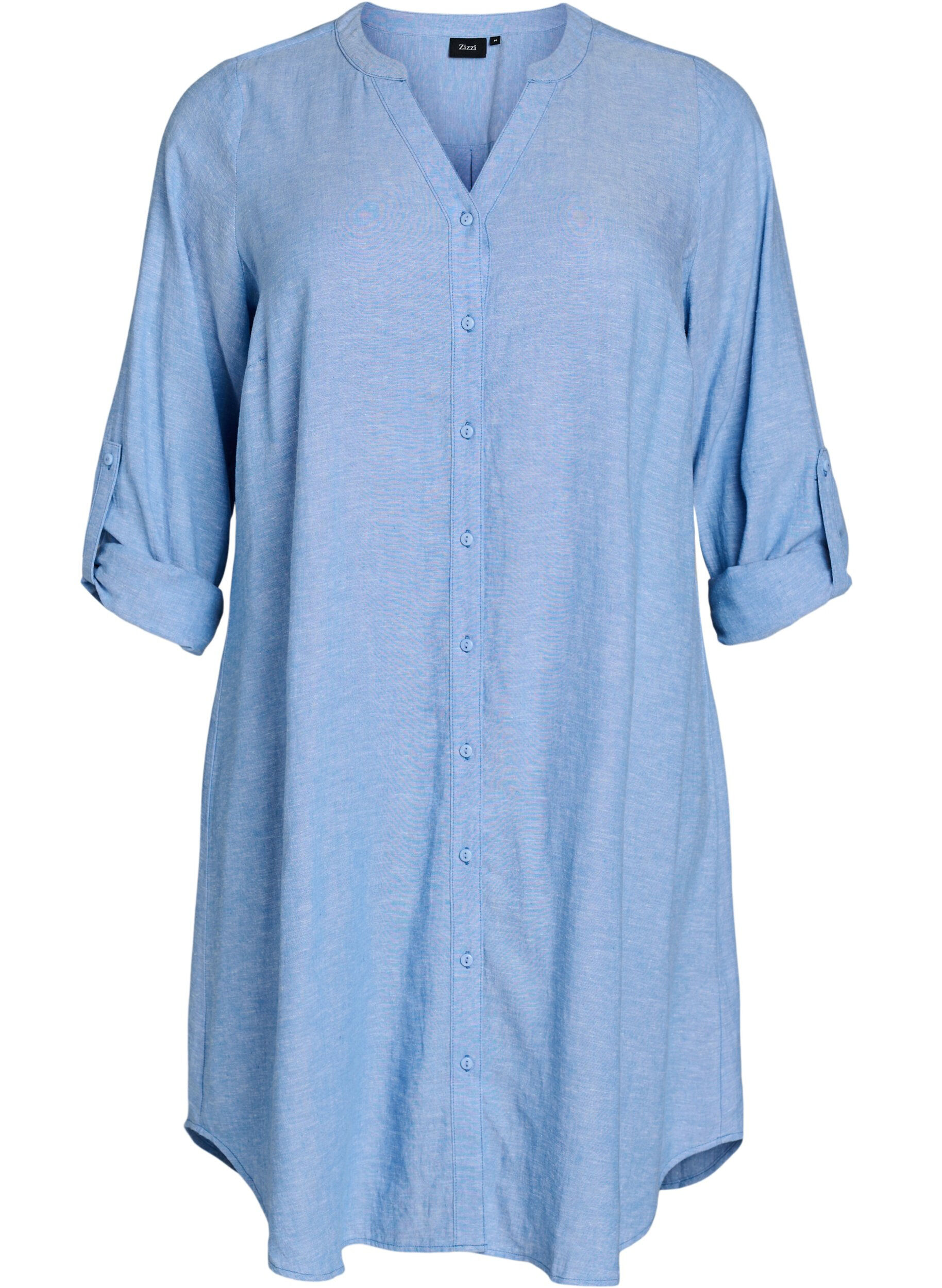Zizzi Chemise longue en lin et viscose, Bleu, Packshot image number 0