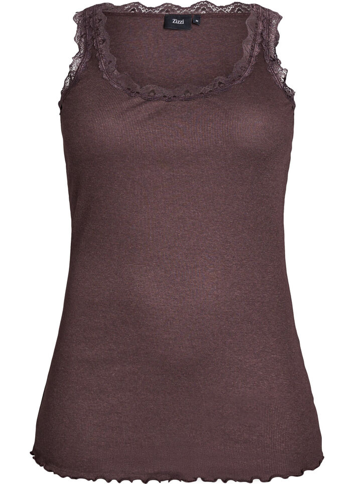 Top avec finitions en dentelle, Marron, Packshot image number 0