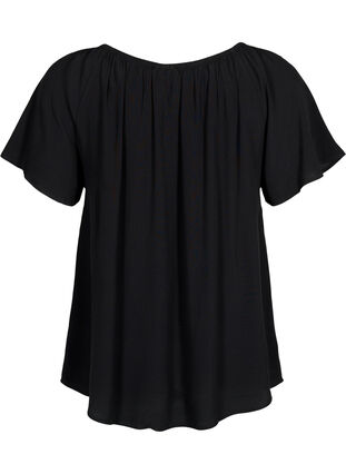 Effen blouse van viscose met korte mouwen, Black, Packshot image number 1