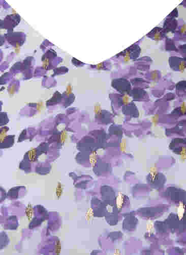 Bloemenblouse met lange mouwen en v-hals, Beige/Purple Flower, Packshot image number 2