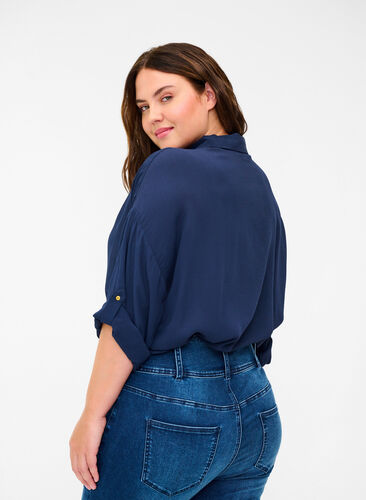 Viscose blouse met 3/4 mouwen, Navy Blazer, Model image number 1