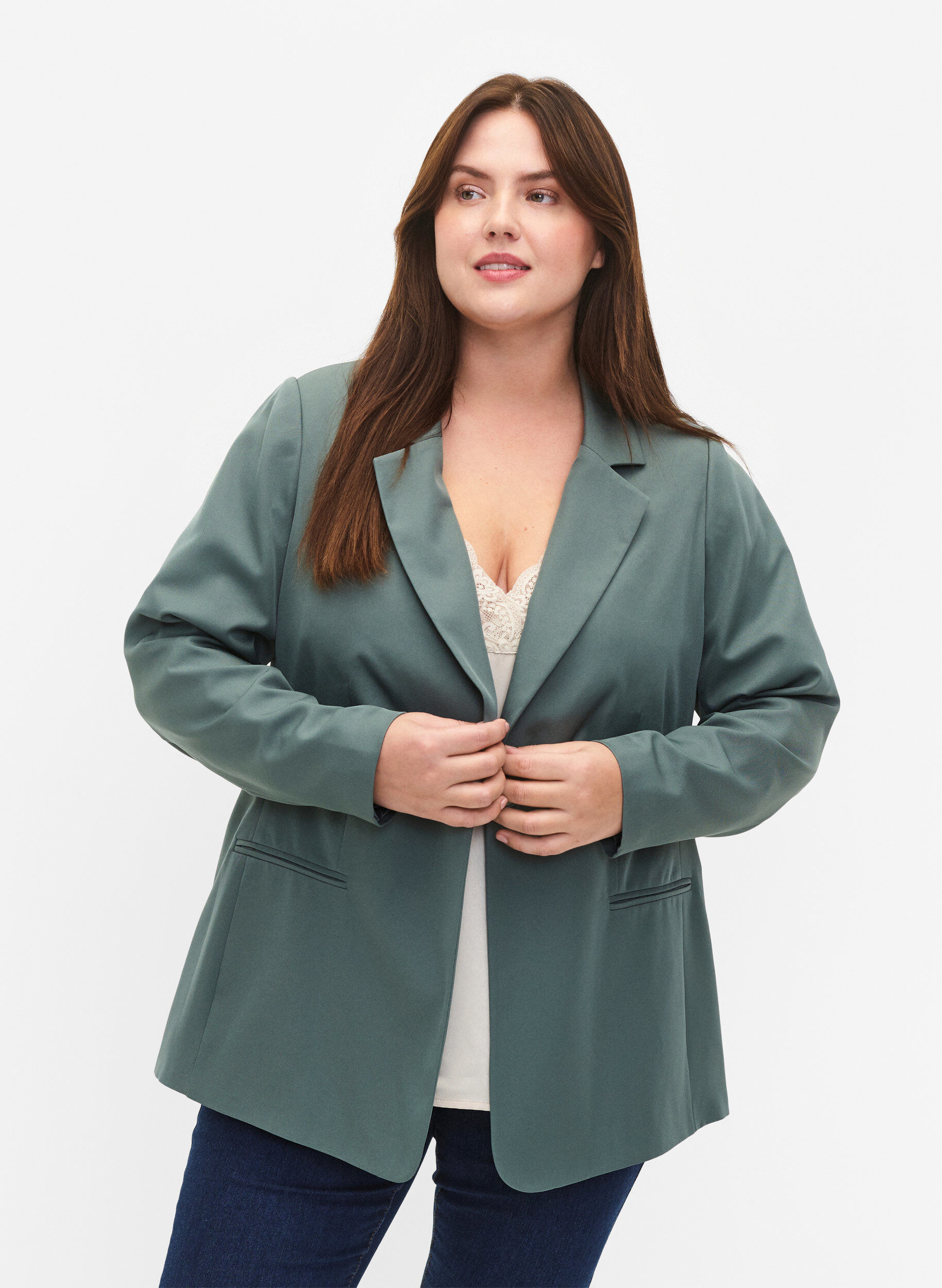 Zizzi FLASH - Blazer simple avec bouton, Vert fonc&eacute;, Model image number 0