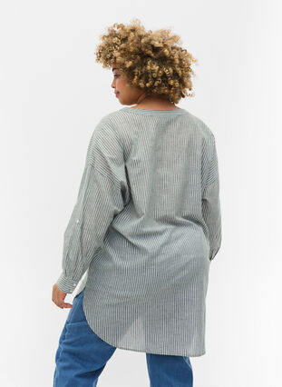 Gestreepte blouse in 100% katoen, Cilantro Stripe , Model image number 1