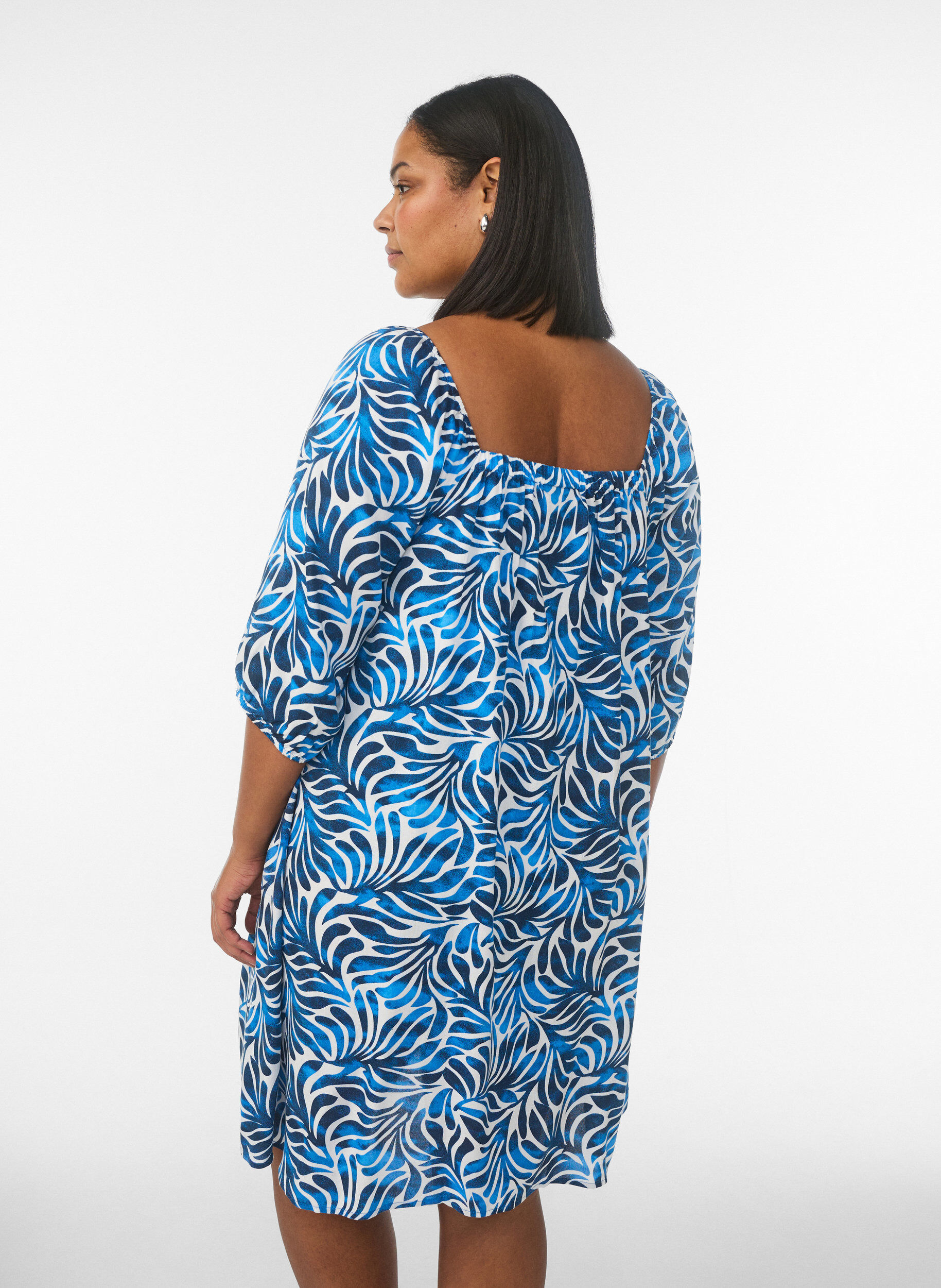 ZizziStrandjurk in viscose met print, Blauw, Model image number 2