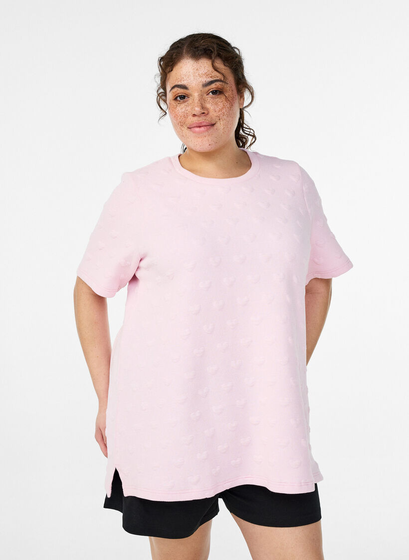 T-shirt van embossen katoenen jersey, Roze, Model image number 0