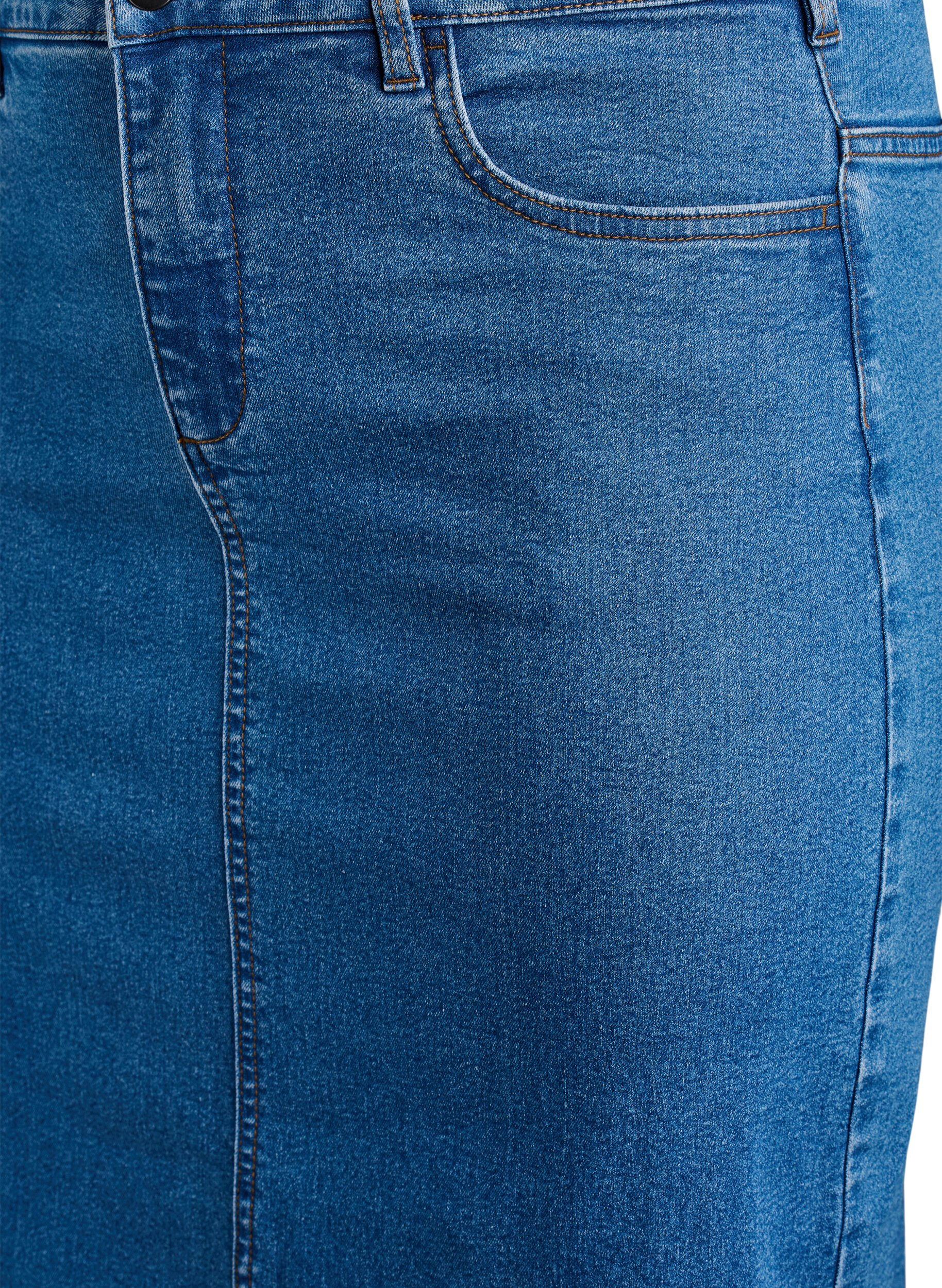 ZizziFLASH - Halflange denimrok met een voorsplit, Blauw, Packshot image number 2
