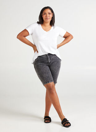 Denim shorts met hoge taille, Grey Denim, Model image number 2