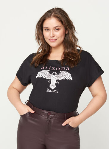 T-shirt en coton à manches courtes avec imprimé, Black w. Arizona , Model image number 0