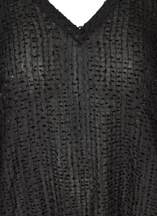Blouse texturée à smocks col V, Black, Packshot image number 2