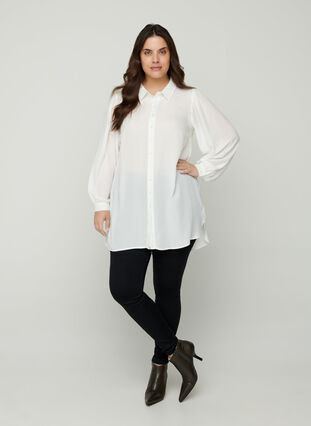 Lange blouse met lichte pofmouwen, Bright White, Model image number 2