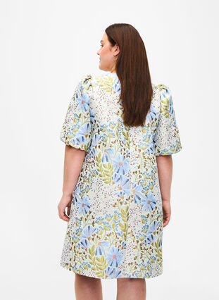 Jacquard jurk met 1/2 mouwen, Wild Flower AOP, Model image number 1