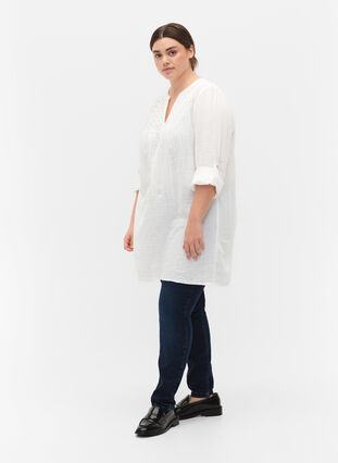 Tunique en coton avec broderie anglaise, Bright White, Model image number 2