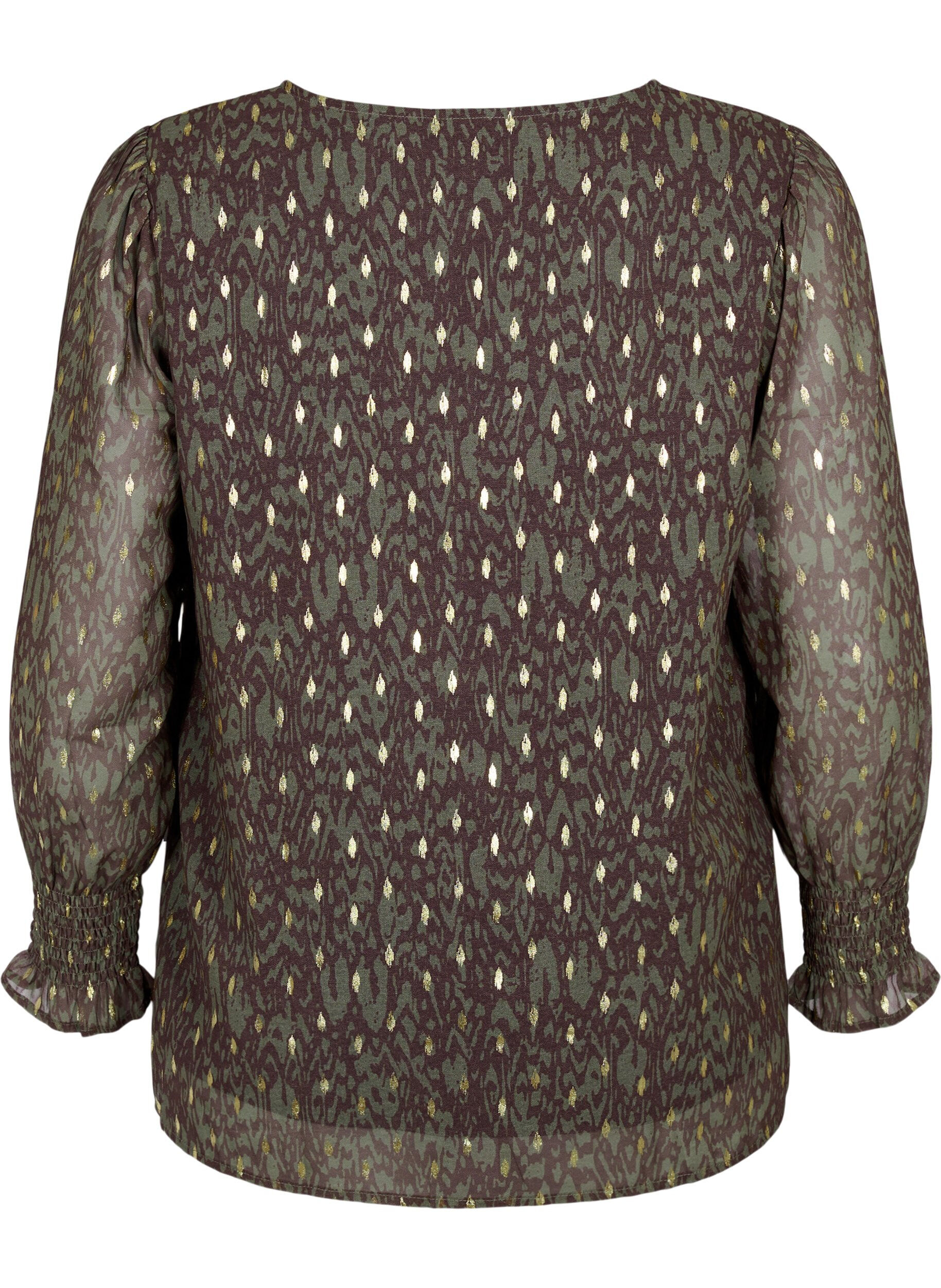 ZizziBlouse met print en lange mouwen, Green Ethnic AOP, Packshot image number 1