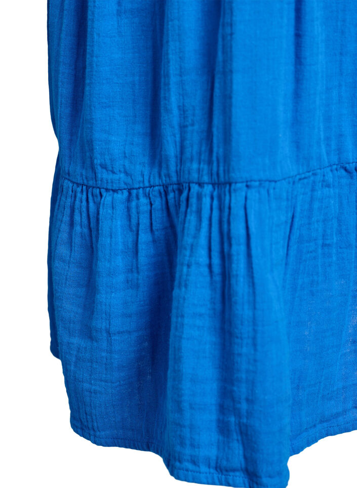 Korte A-lijn jurk in katoenen mousseline, Blauw, Packshot image number 3