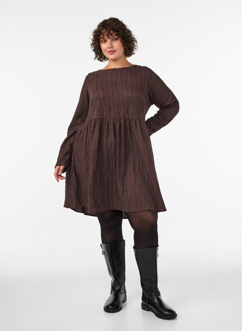 Robe courte en jersey &agrave; texture ondul&eacute;e, Marron, Model image number 1