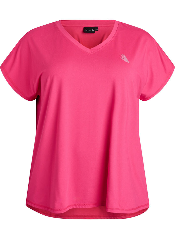 T-shirt de sport &agrave; manches courtes et col en V, Rose, Packshot image number 0