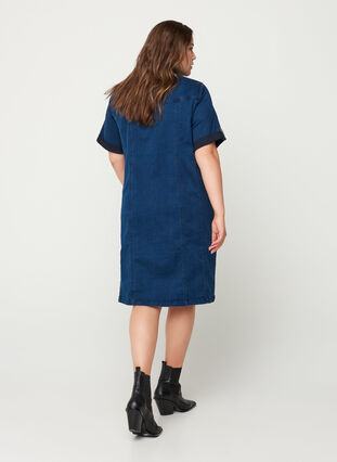 Denim jurk met korte mouwen, Blue denim, Model image number 1