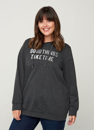Sweatshirt met capuchon en print, Black, Model image number 0