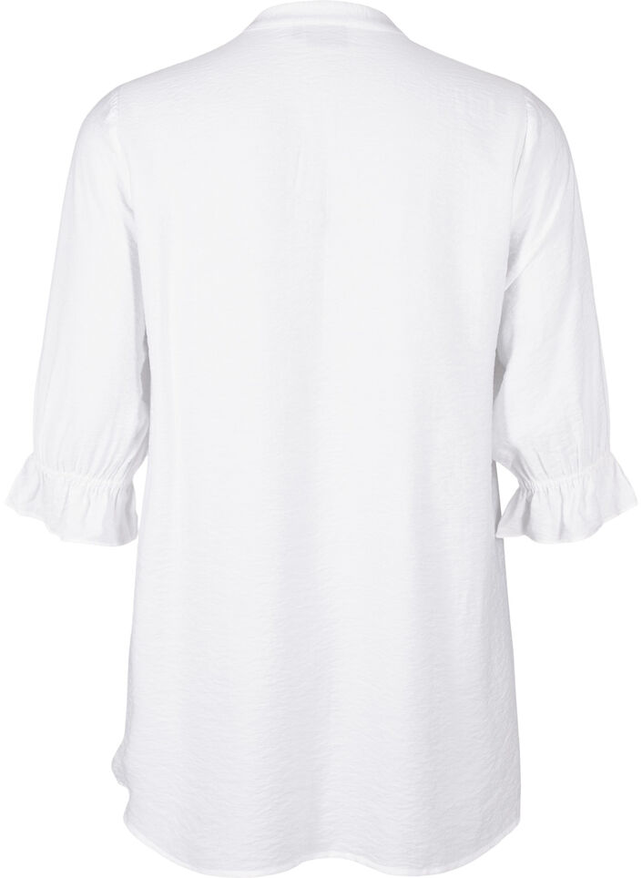 Lang viscose shirt met kanten detail, Bright White, Packshot image number 1